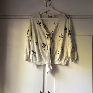 Cream tie cardigan with birds from anthro 🕊